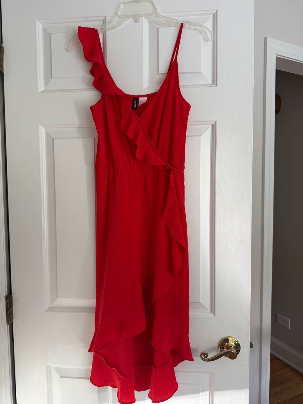 H&M Red Ruffle Asymmetrical Wrap Dress